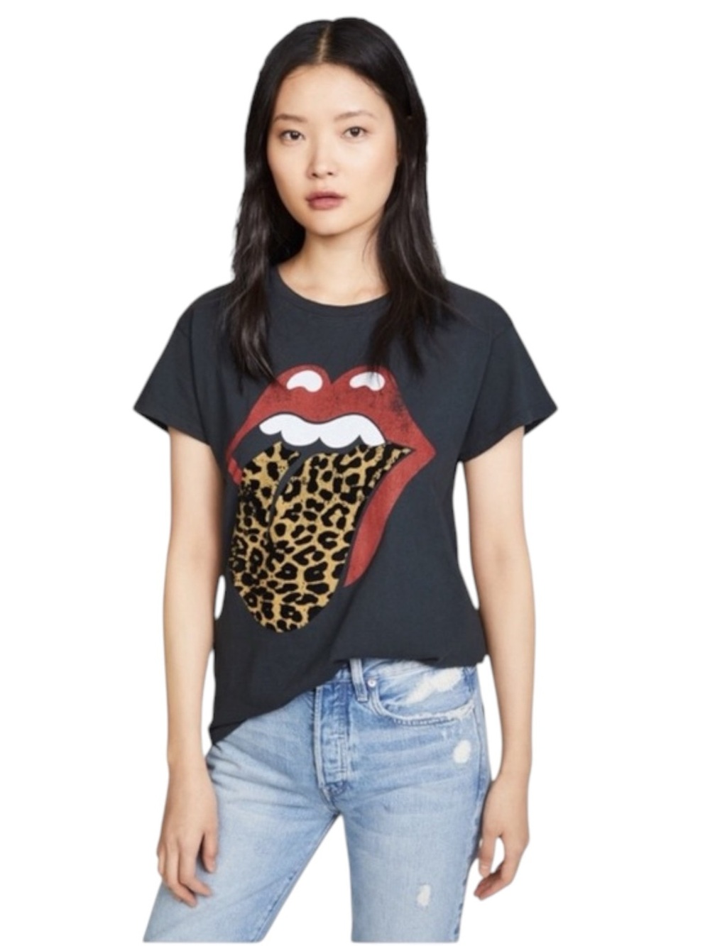 Daydreamer ☻ Rolling Stones Plush Leopard Rock Band Tee T Shirt ☻ Vintage Black